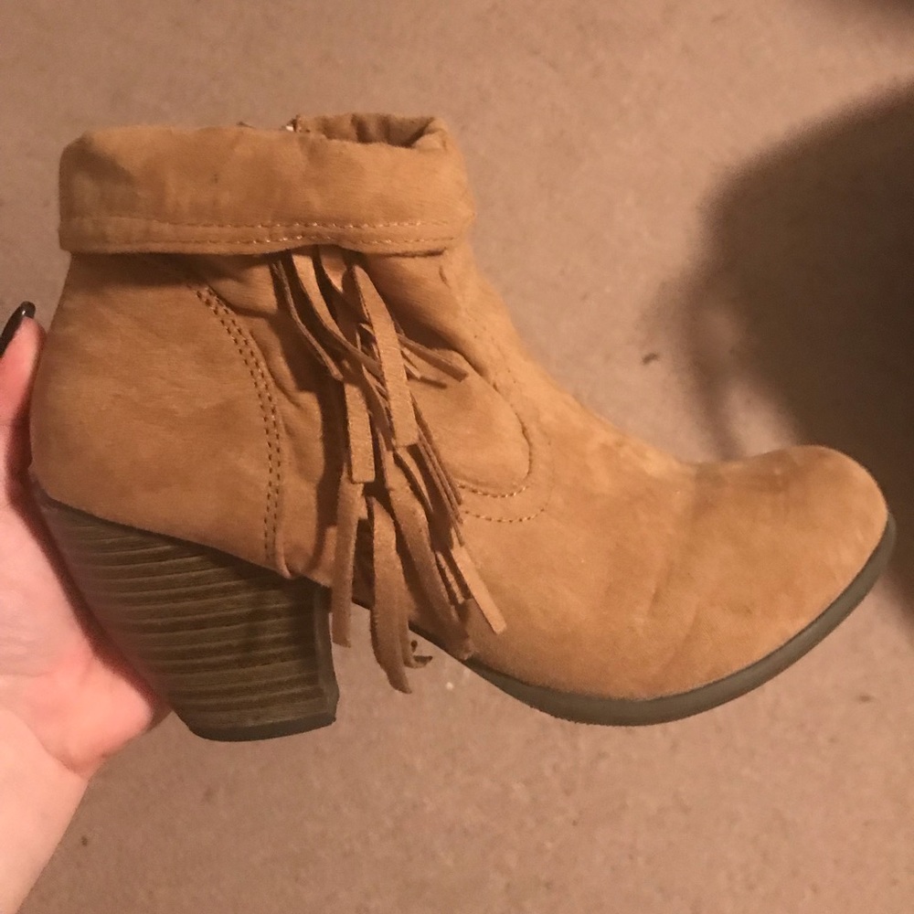 Tan tassel booties